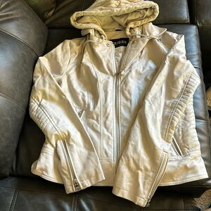 Guess Leather Jacket with Cable Knit Hood
